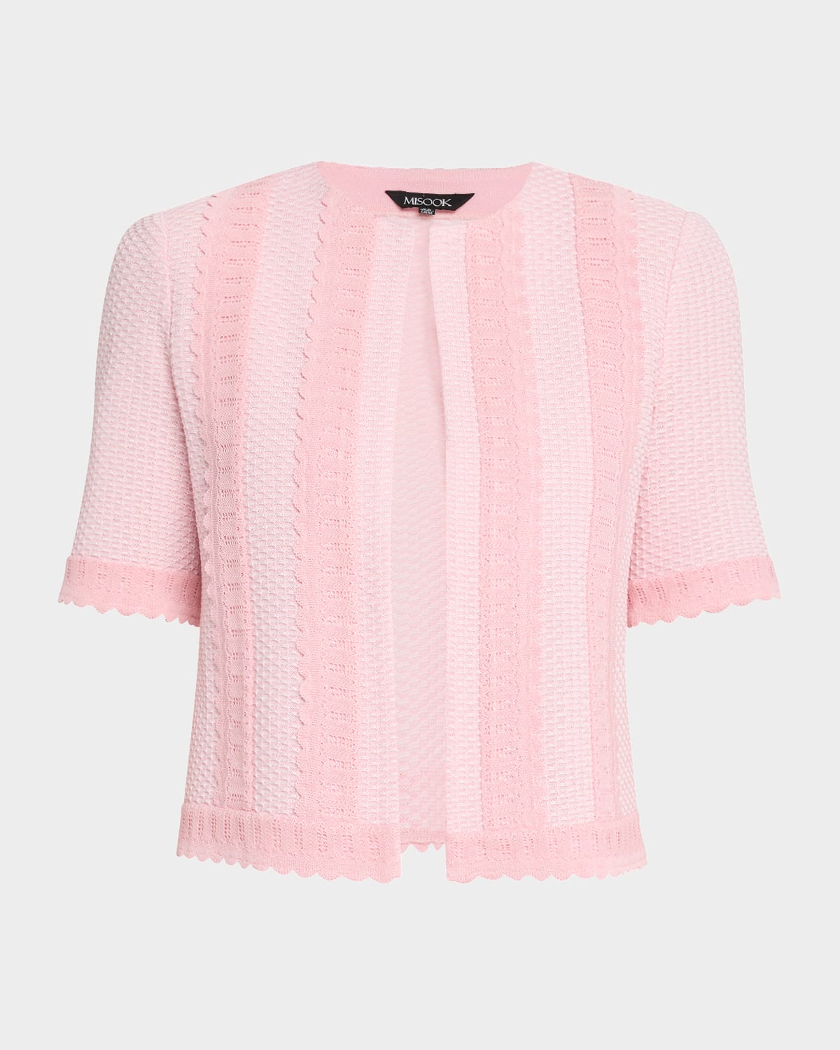 Misook Modern Fit Scalloped-trim Knit Jacket In Soft Blush/white