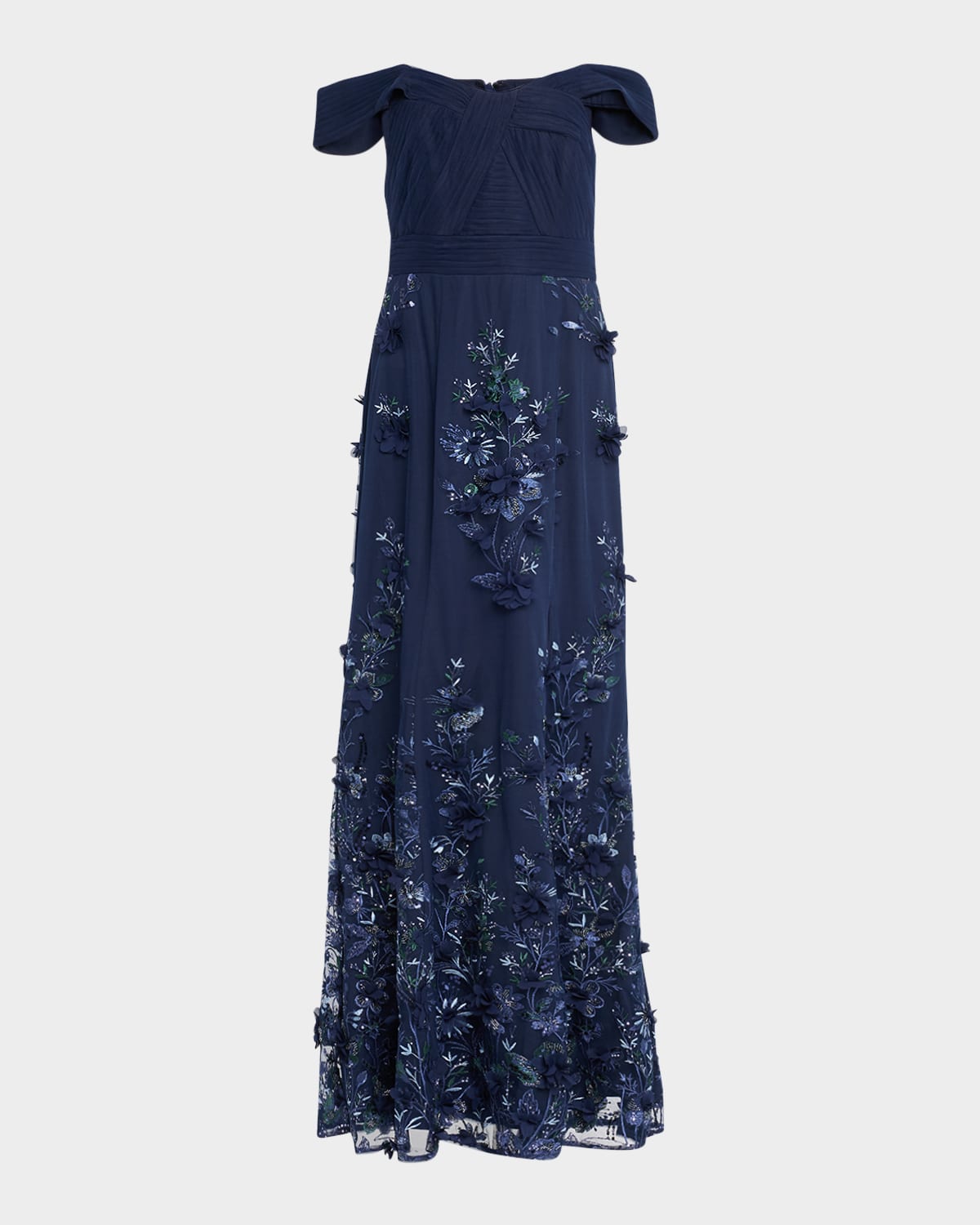 Embellished Floral-Embroidered Gown