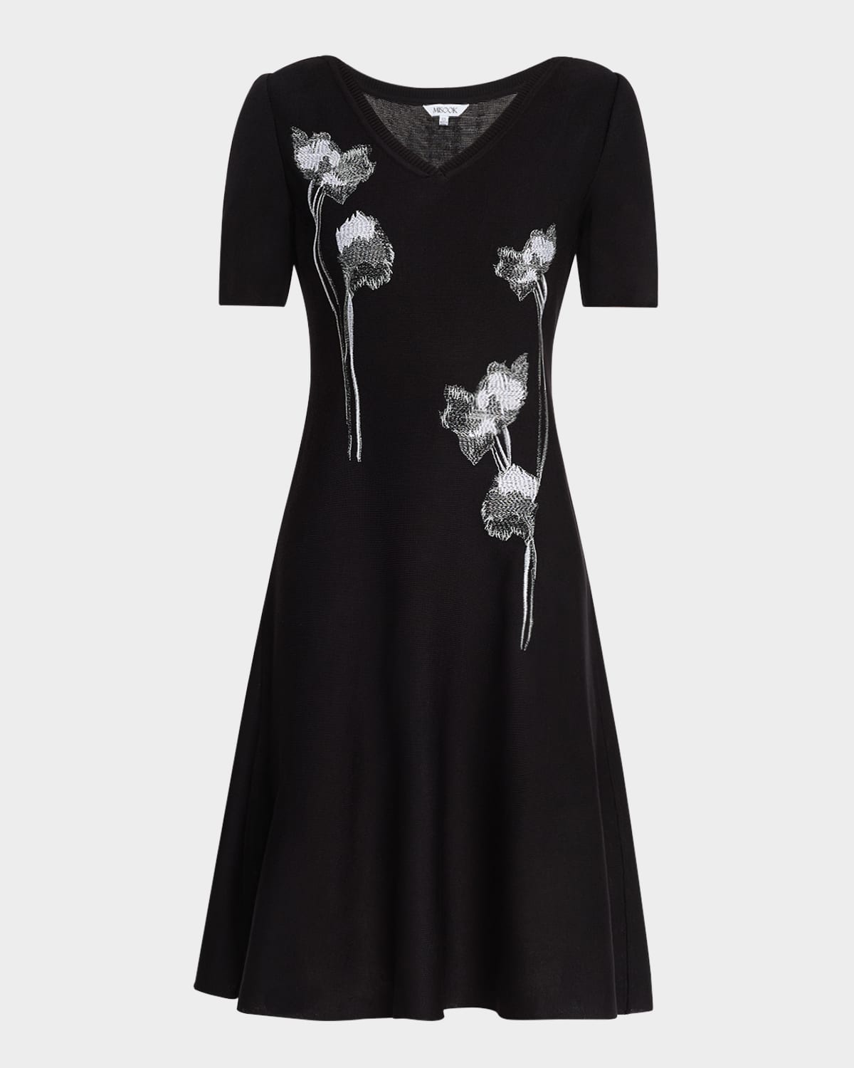 Shop Misook Modern-fit Embroidered Knit Dress In Black/white