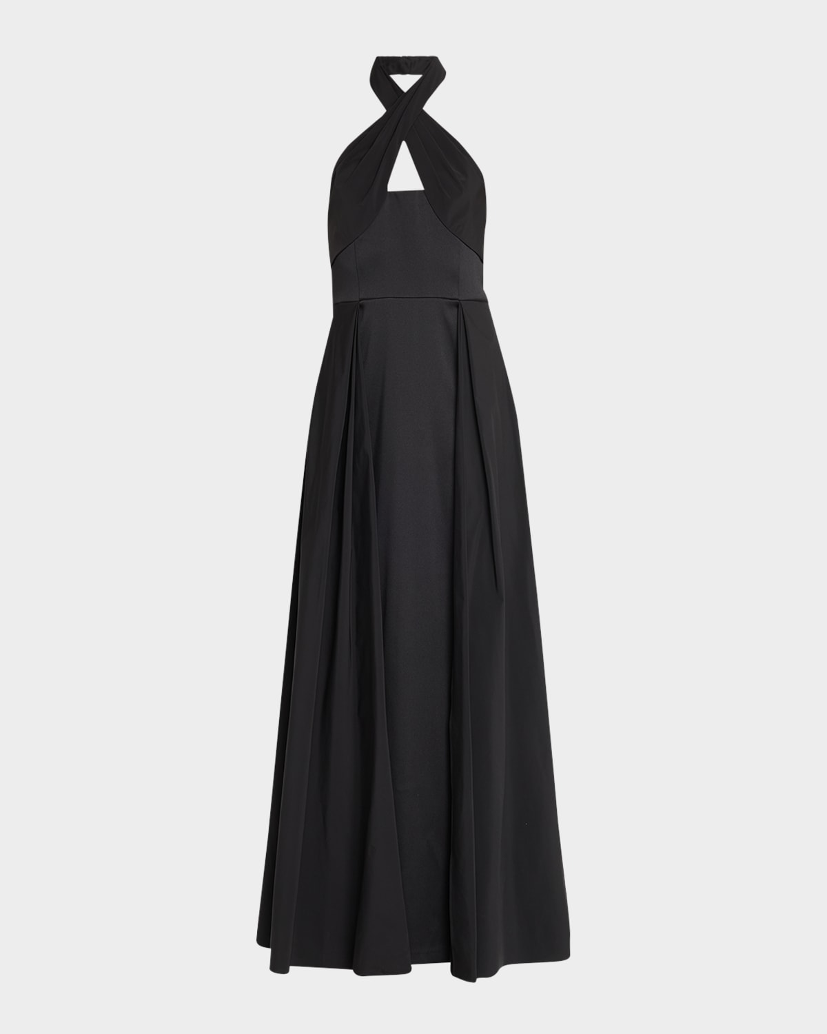 Aidan Mattox Cutout Pleated Mikado Halter Gown
