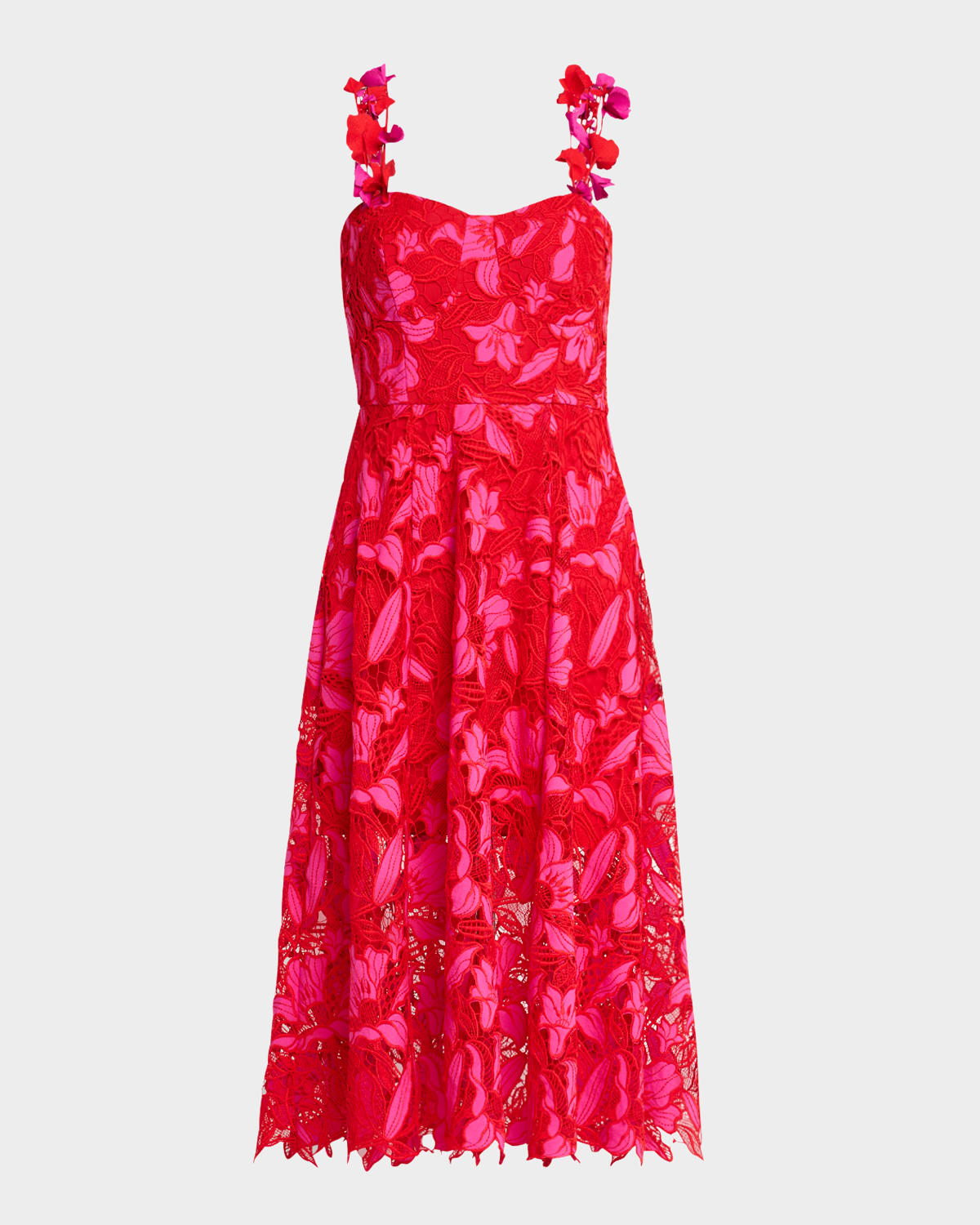 One33 Social Applique-Embellished Sweetheart Lace Midi Dress