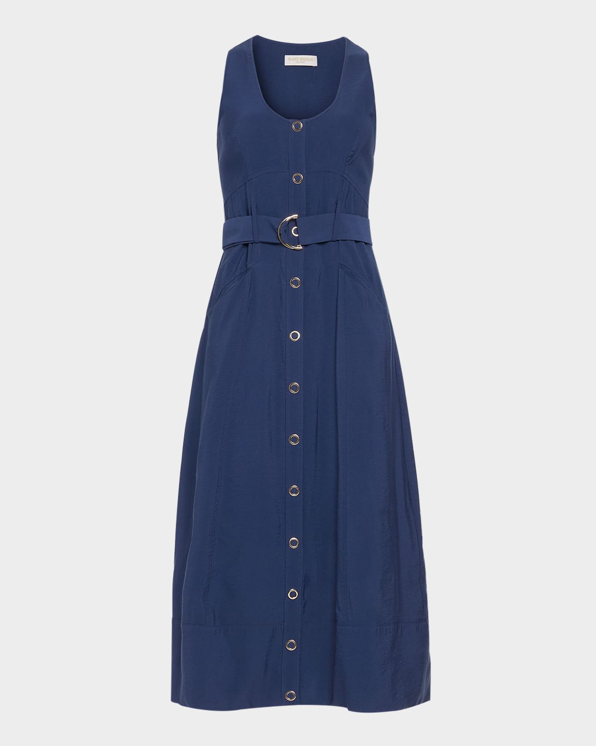 Ramy Brook Nomi Sleeveless Belted Midi Dress In Spring Navy