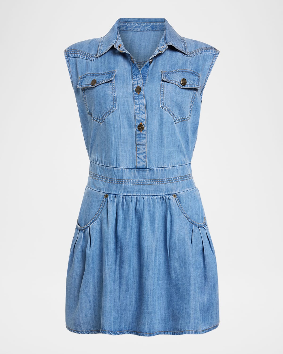 Ramy Brook Paxton Denim Mini Shirtdress In Spring Chambray