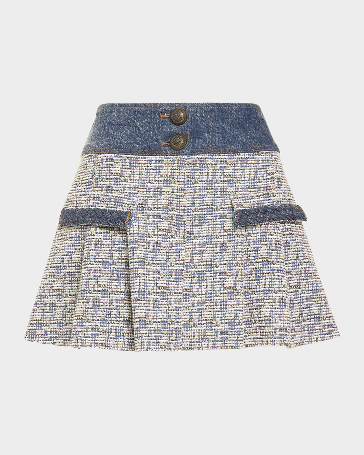 RAMY BROOK JESSIE DENIM-TRIM TWEED MINI SKIRT 