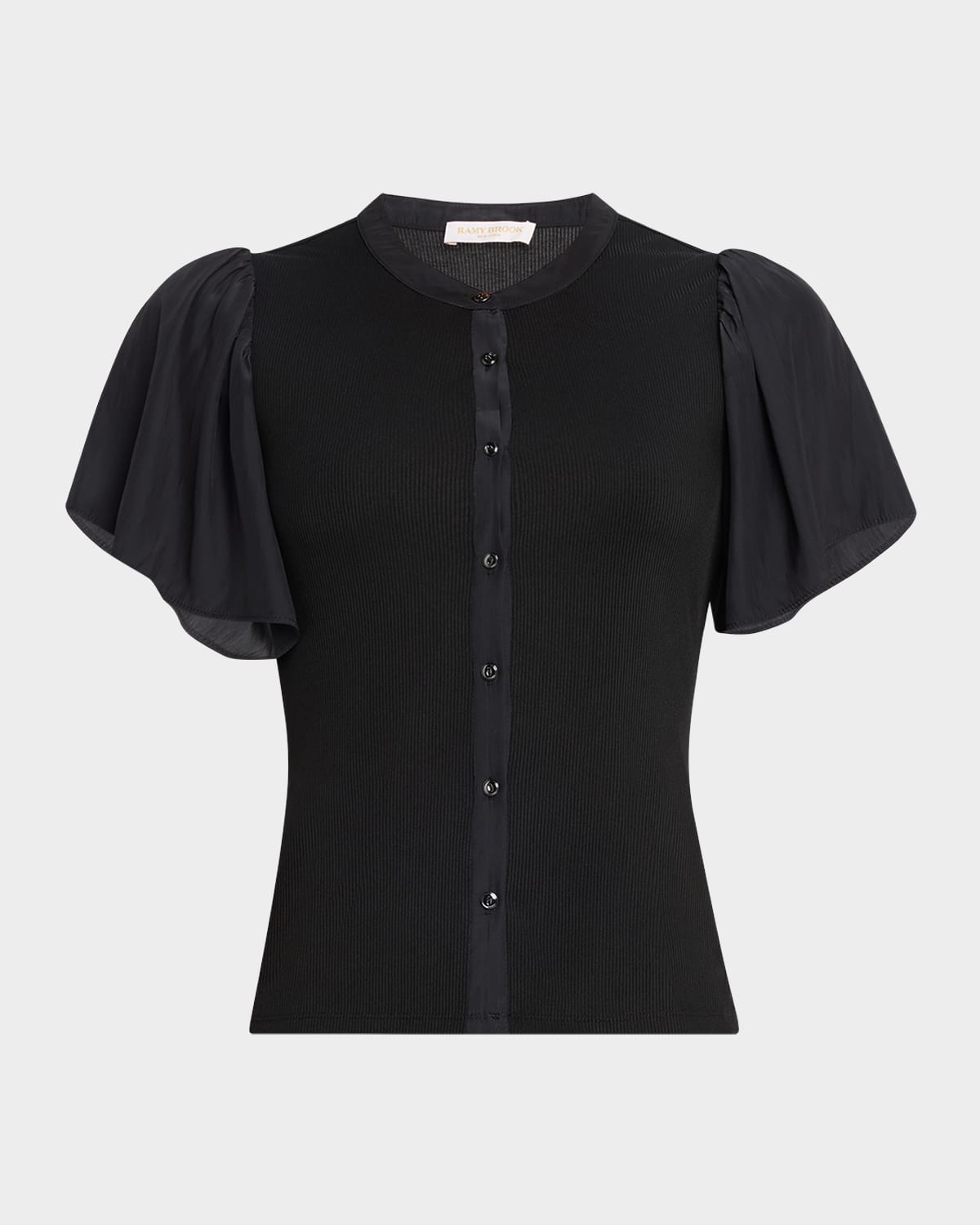 RAMY BROOK COLETTE BUTTON-FRONT FLUTTER-SLEEVE TOP 