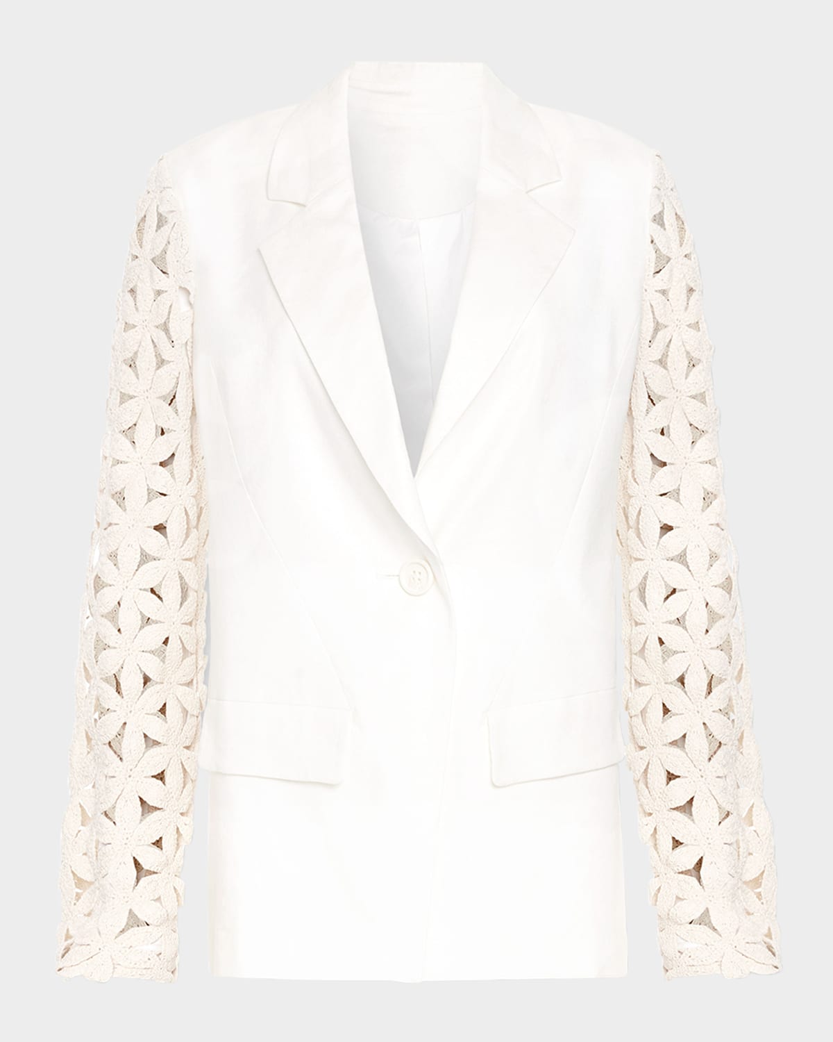 Ramy Brook Kelsey Cutout Sleeve Linen Blend Blazer In White Floral