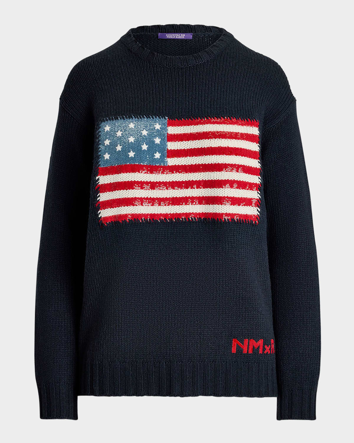 Ralph Lauren Nm X Rl Exclusive Sequin Flag Cashmere Sweater In Navy