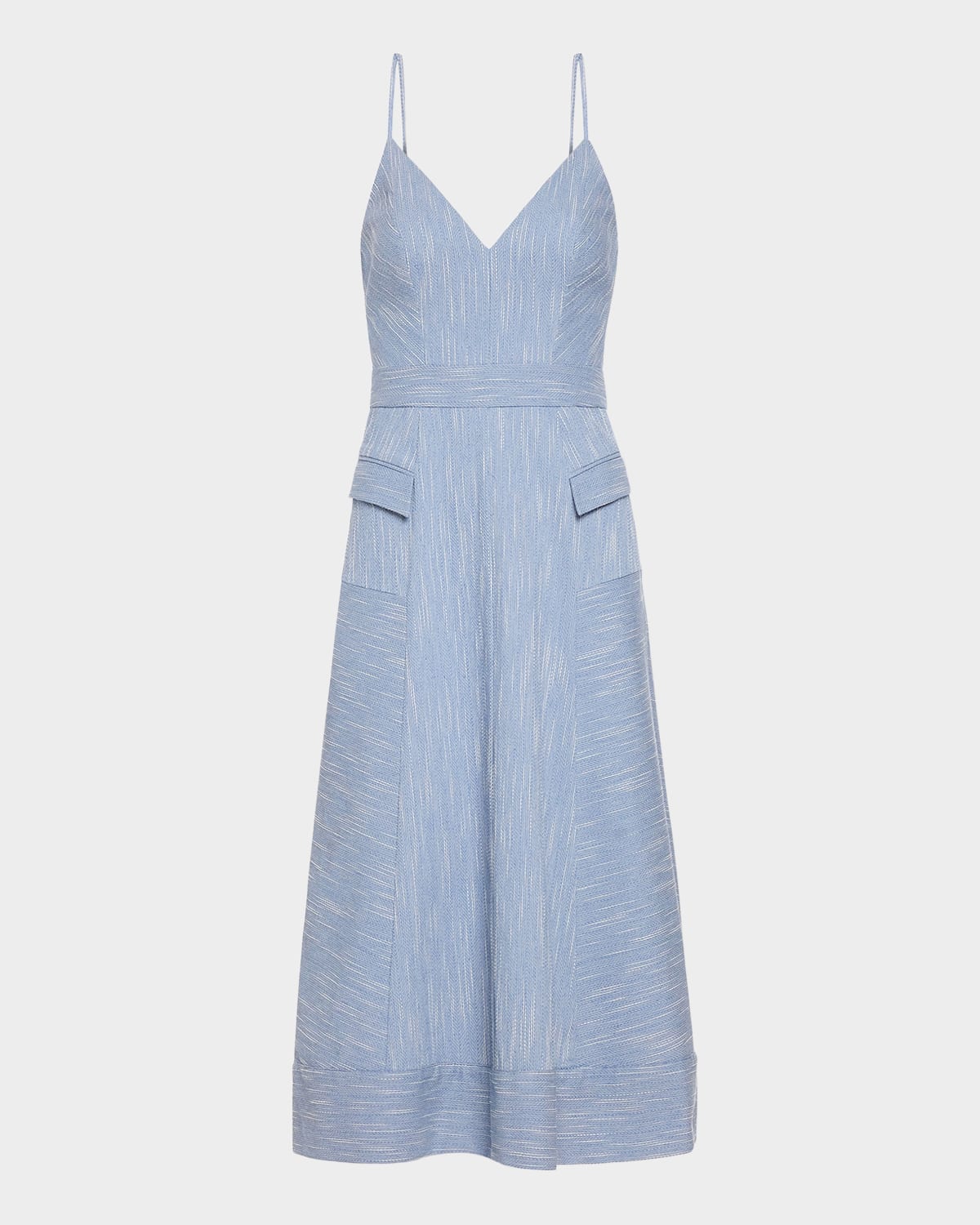 Shop Ramy Brook Cassia Textured A-line Midi Dress In Light Indigo Slub