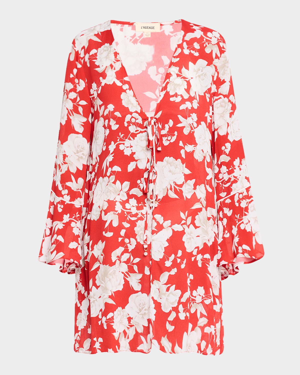 L Agence Meghan Ikebana Tie-front Blouson Mini Dress In Rouge