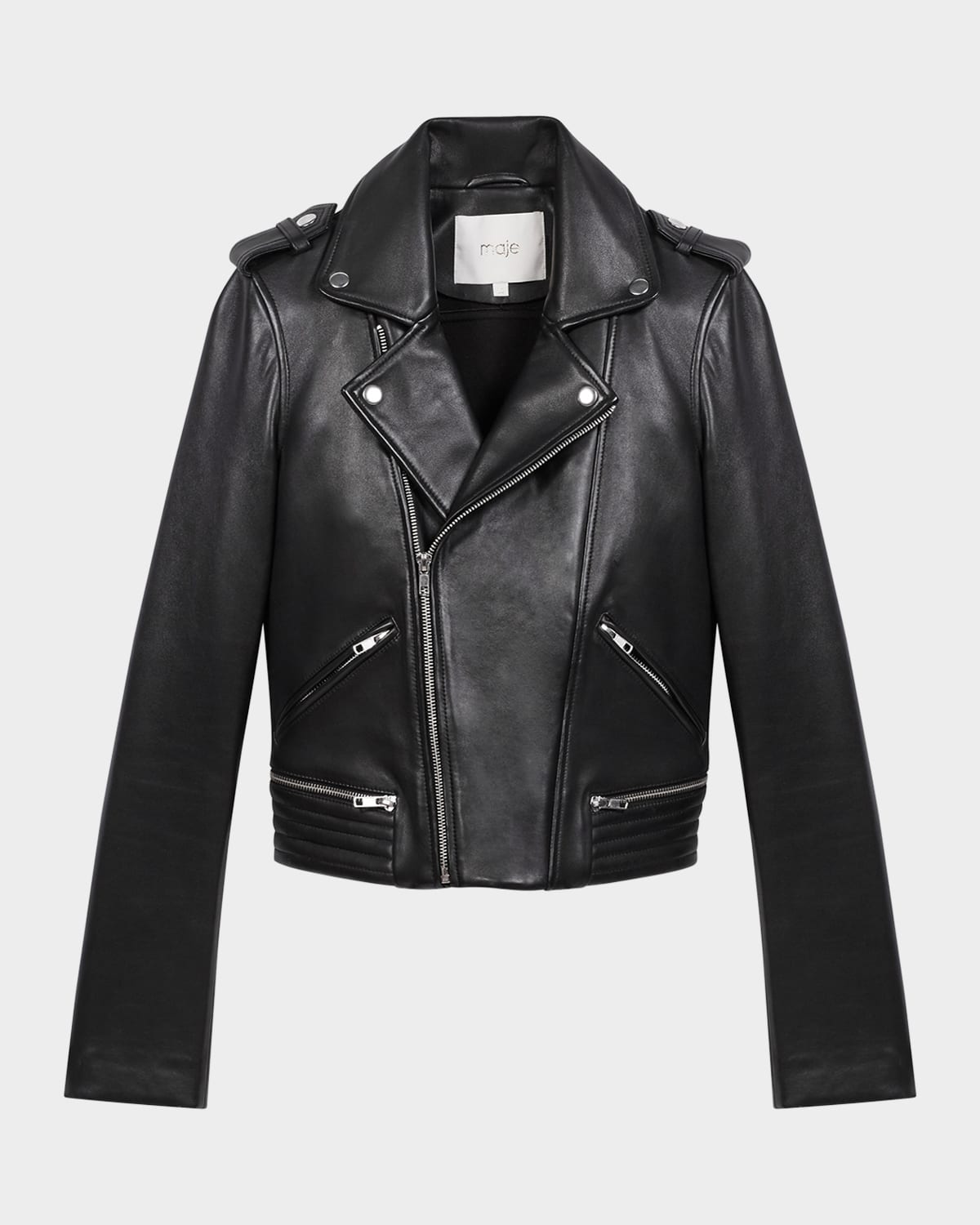Maje Basaltm Leather Biker Jacket In Black