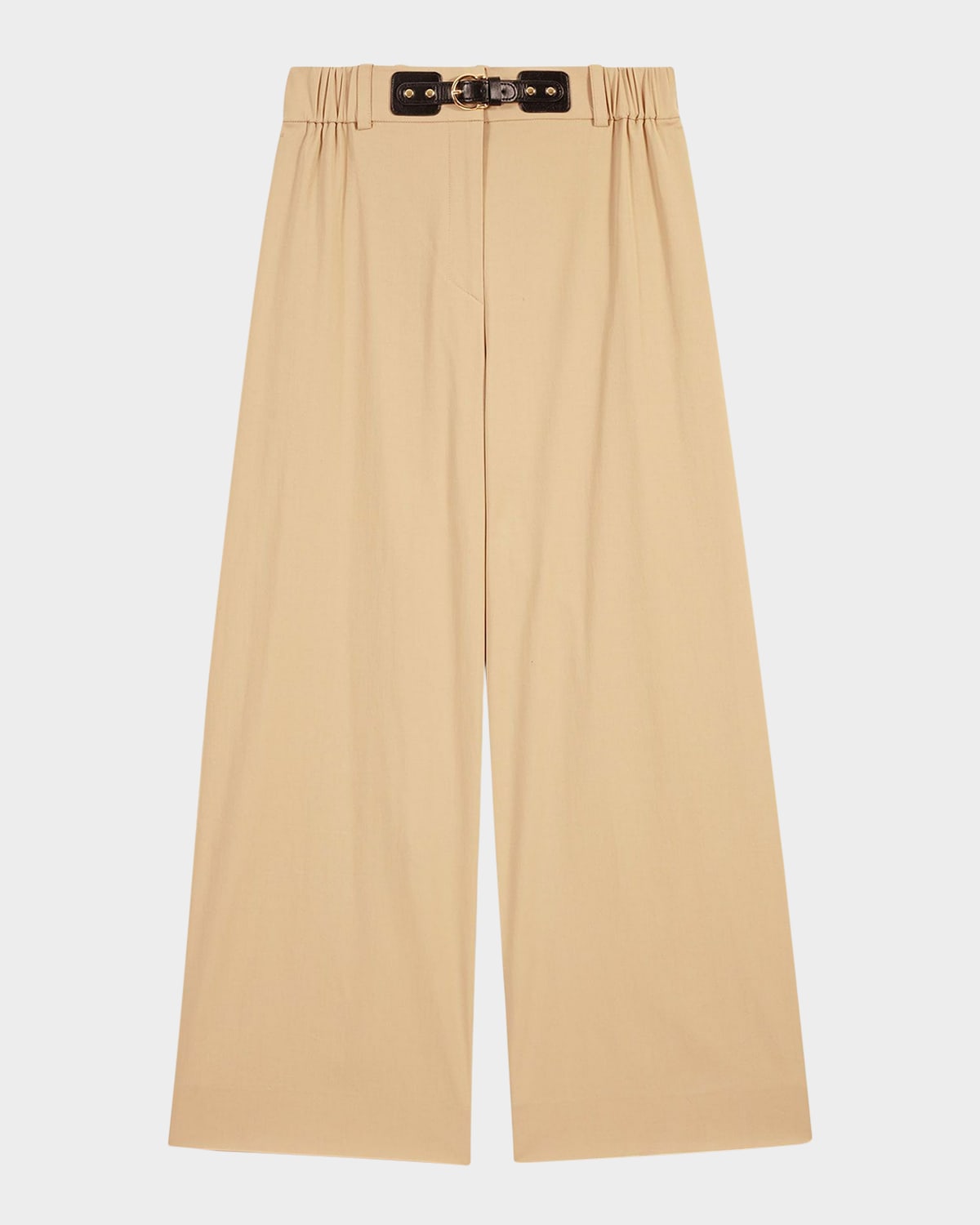 Maje Piuma Wide-leg Cotton Gabardine Trousers In Beige