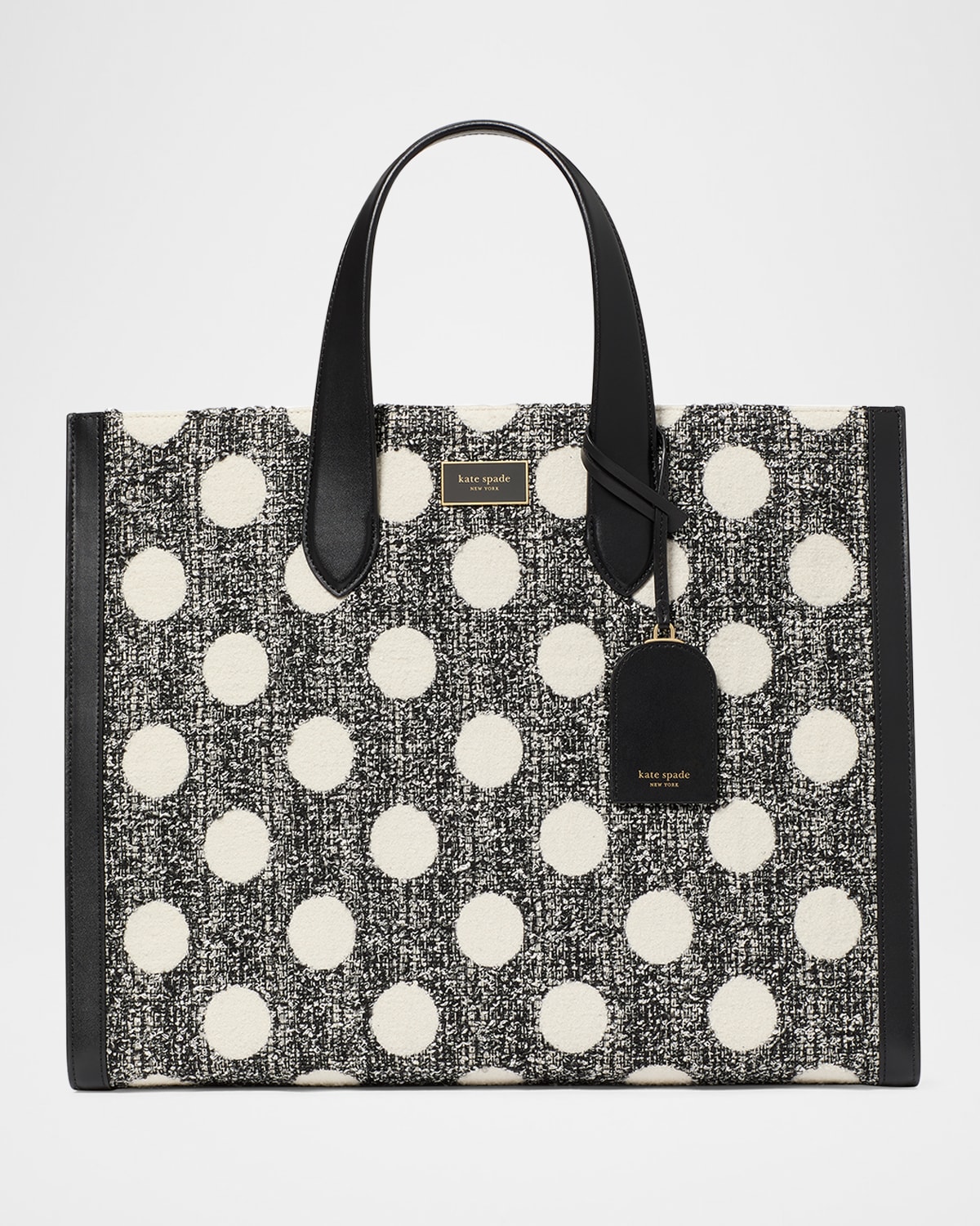 manhattan large polk dot tweed tote bag