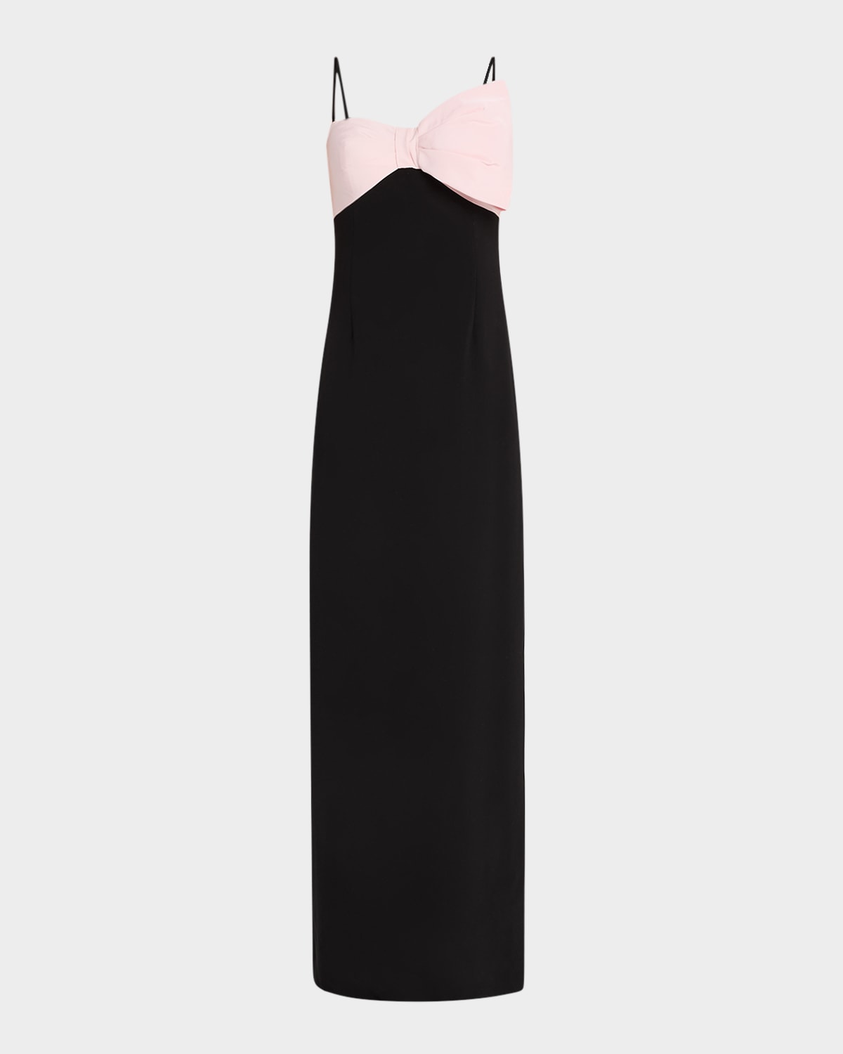 Rickie Freeman For Teri Jon Mikado Bow & Crepe Column Gown In Black Pink