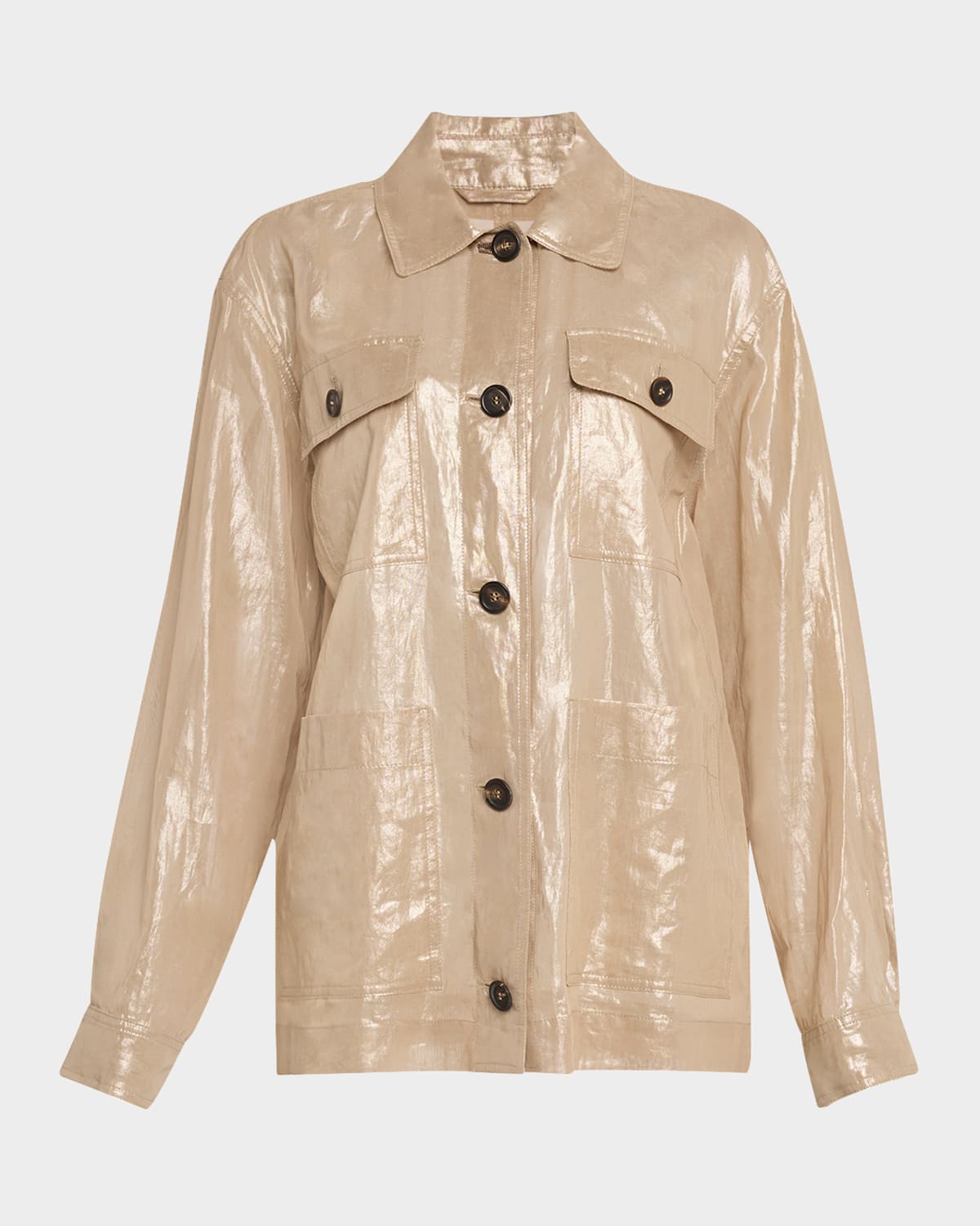 Brunello Cucinelli Metallic Cotton Gauze Shirt Jacket