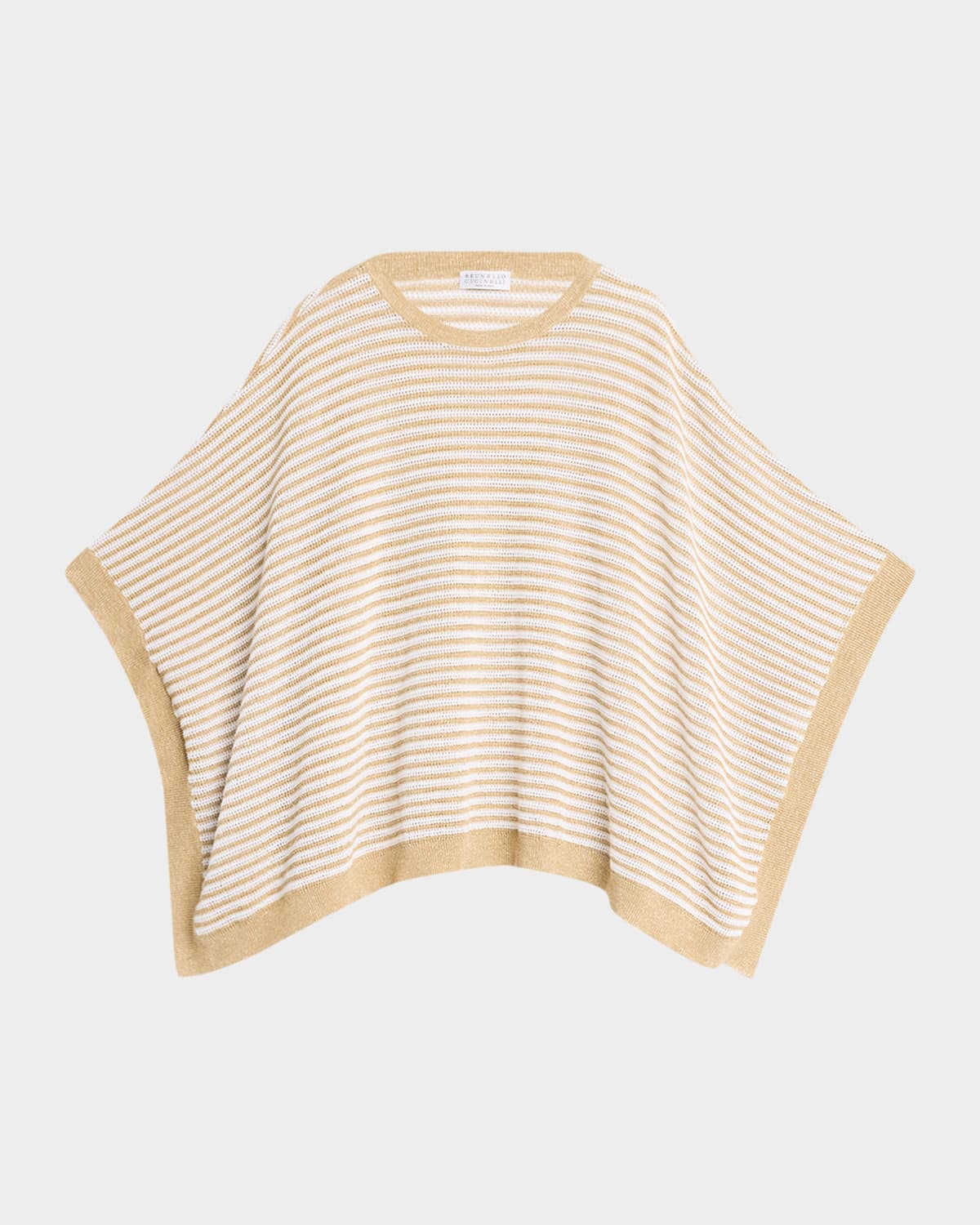 Brunello Cucinelli Metallic Striped Linen Knit Poncho