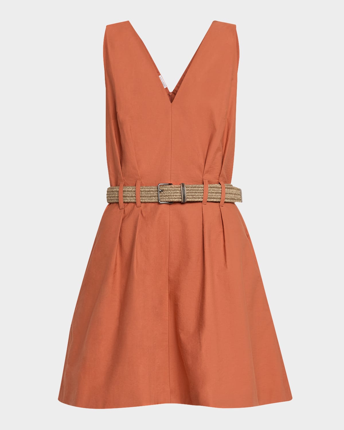 Brunello Cucinelli Sleeveless Belted Cotton Mini Dress