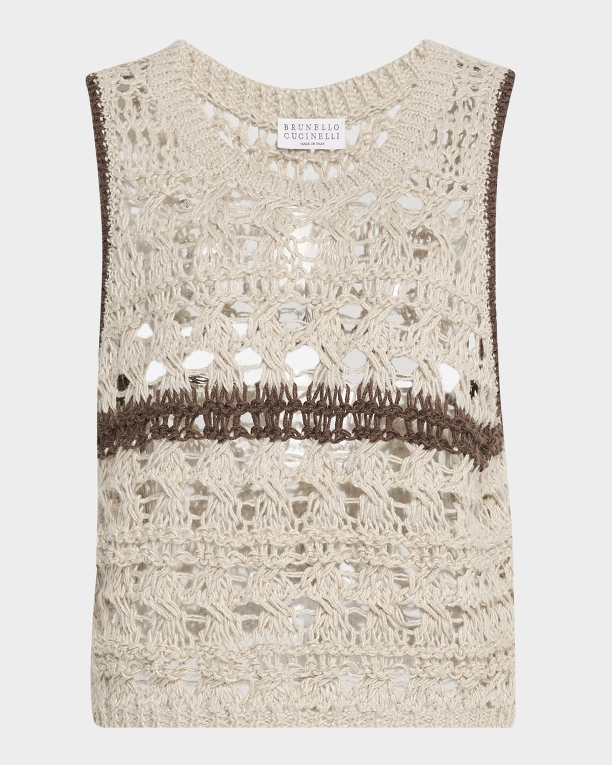 Brunello Cucinelli Contrast Stripe Open Knit Tank Top