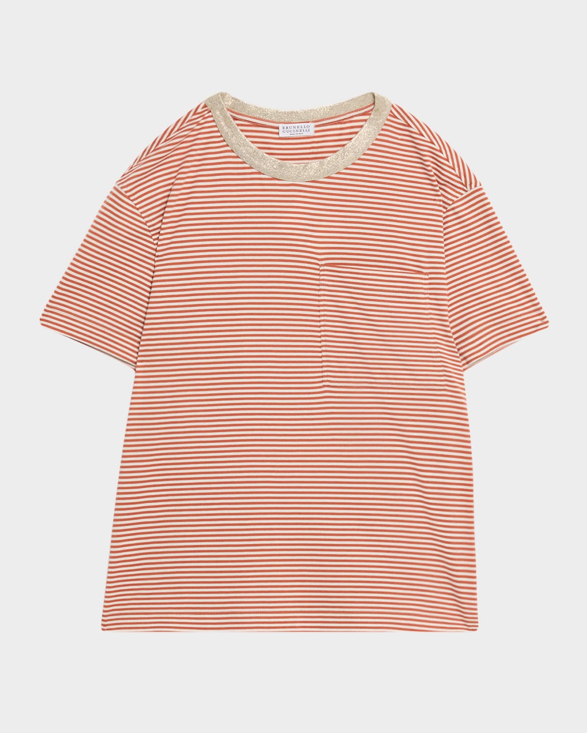Brunello Cucinelli Metallic Monili-collar Striped Jersey T-shirt In Red