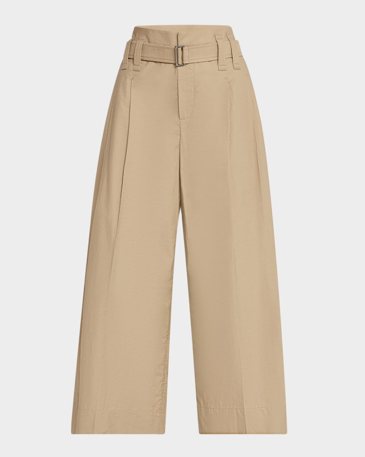 Brunello Cucinelli Pleated Cotton Wide-leg Crop Trousers With Belt