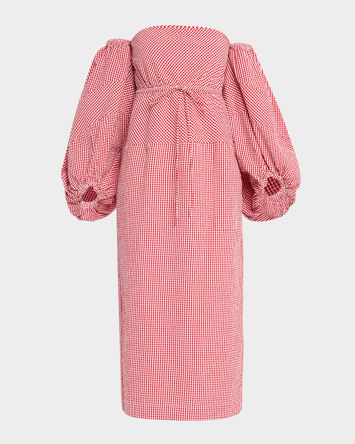 Shop Rosie Assoulin Balloon-sleeve Off-the-shoulder Gingham Midi Dress