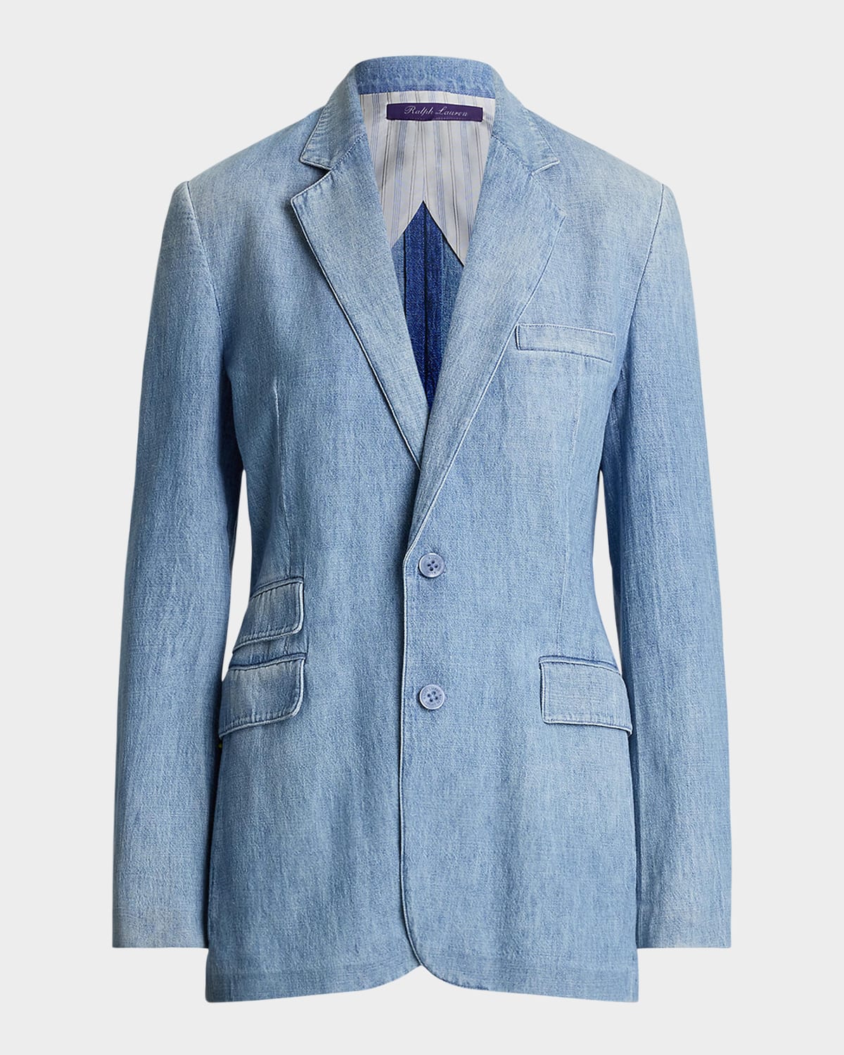 Shop Ralph Lauren Russel Denim Single-breasted Jacket In Blue