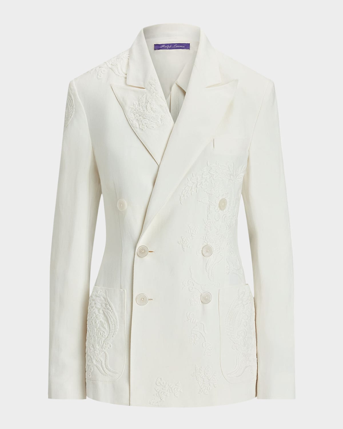 Shop Ralph Lauren Collen Embroidered Double-breasted Jacket In Prchmnt Cr