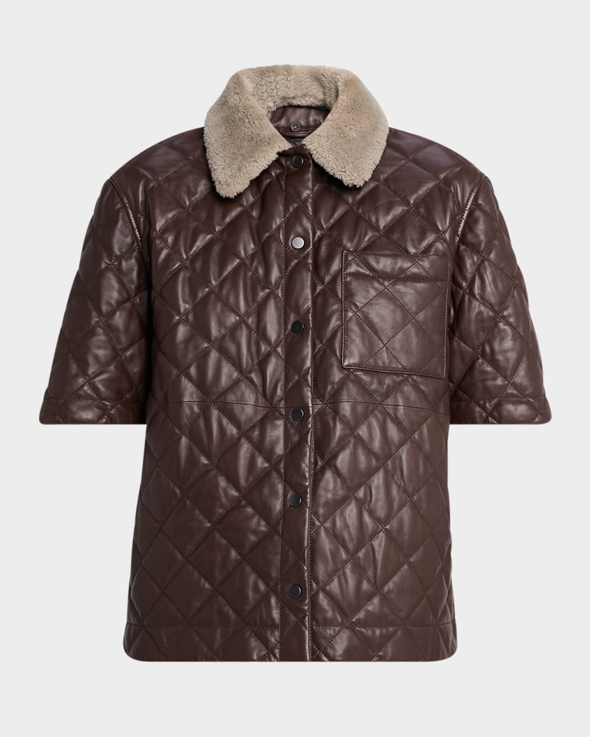 Lamb Shearling Collar Quilted Nappa Leather Shirt