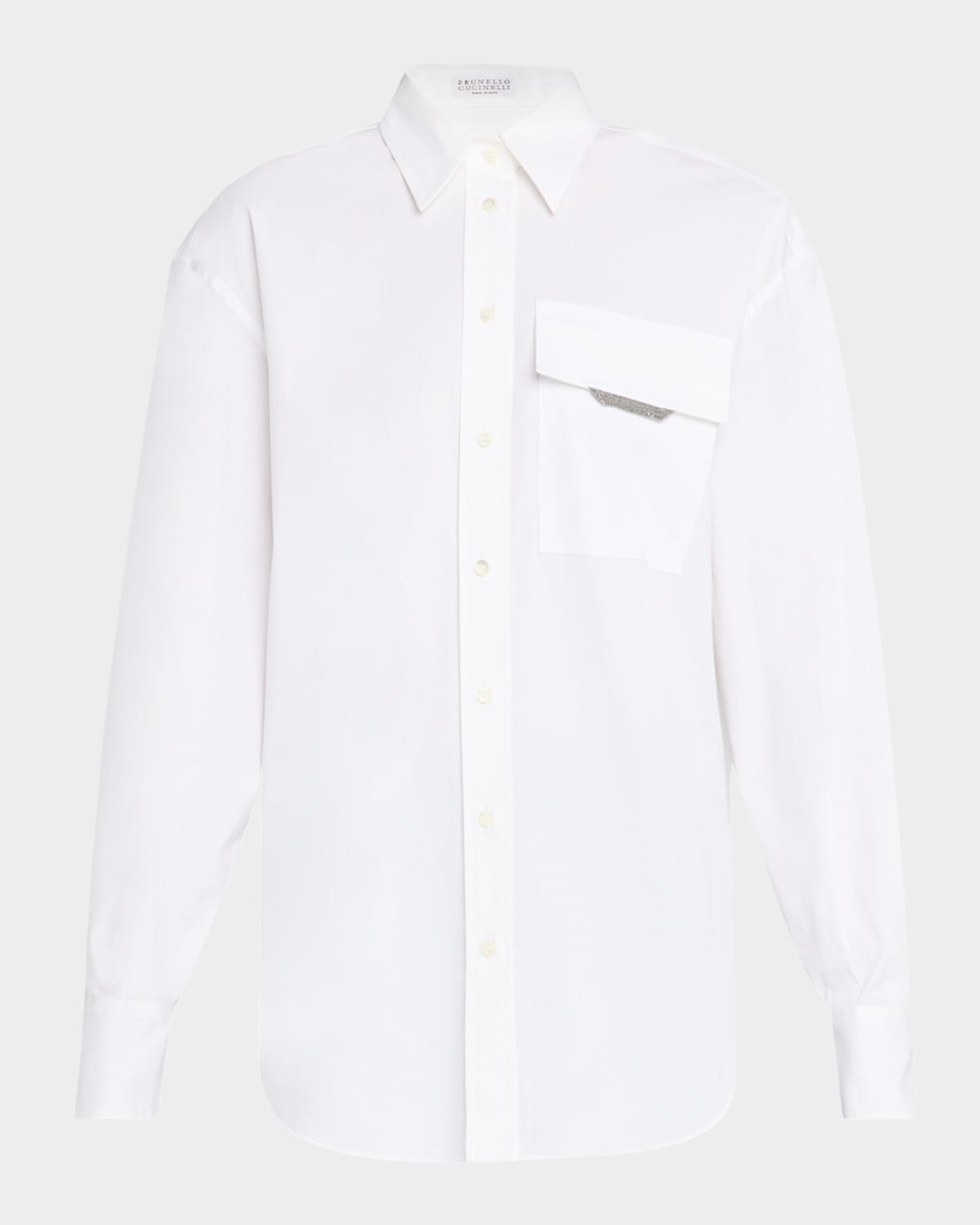 Brunello Cucinelli Button-front Poplin Shirt With Monili Pocket In White