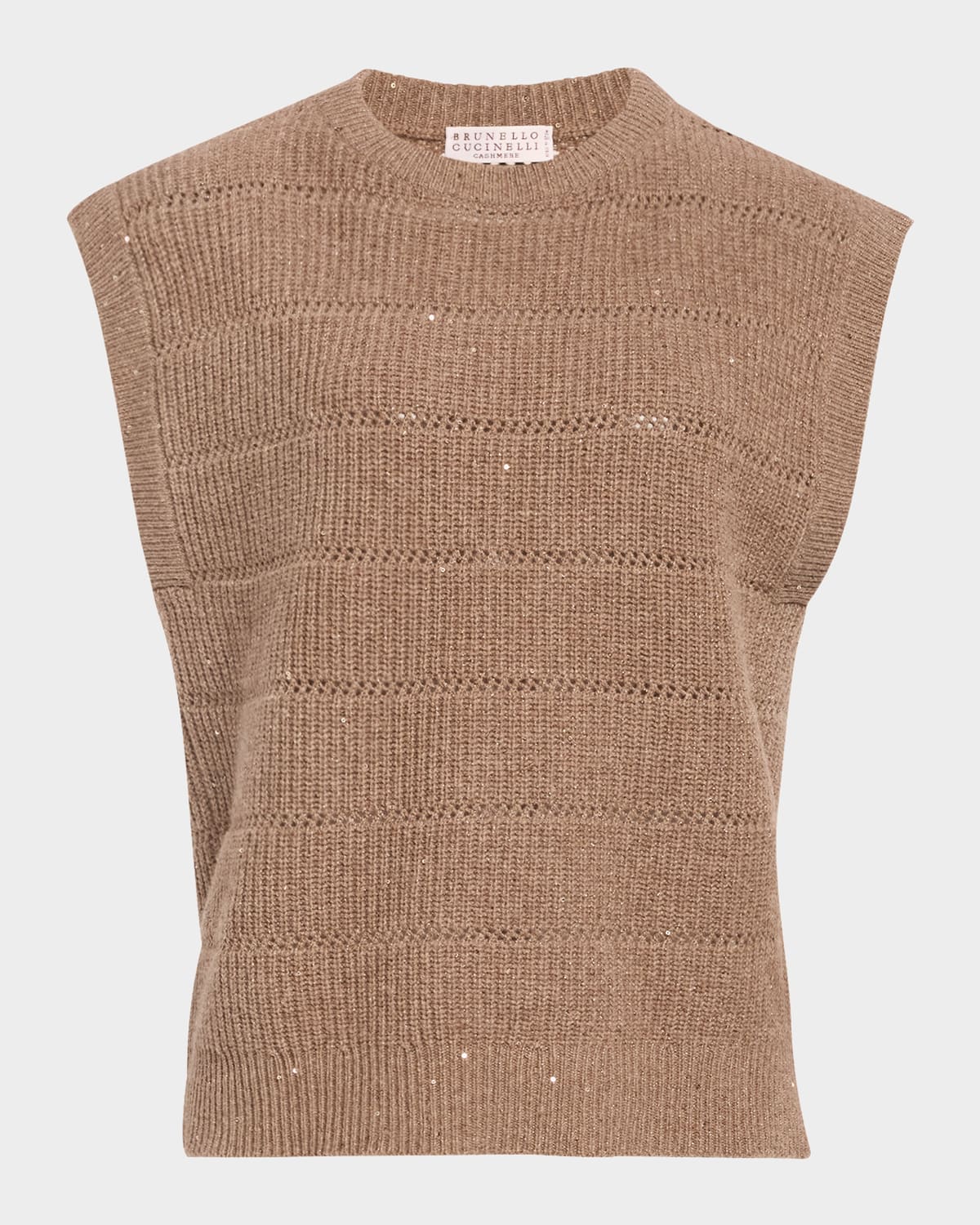 Brunello Cucinelli Openwork Pailette Knit Top In Brown