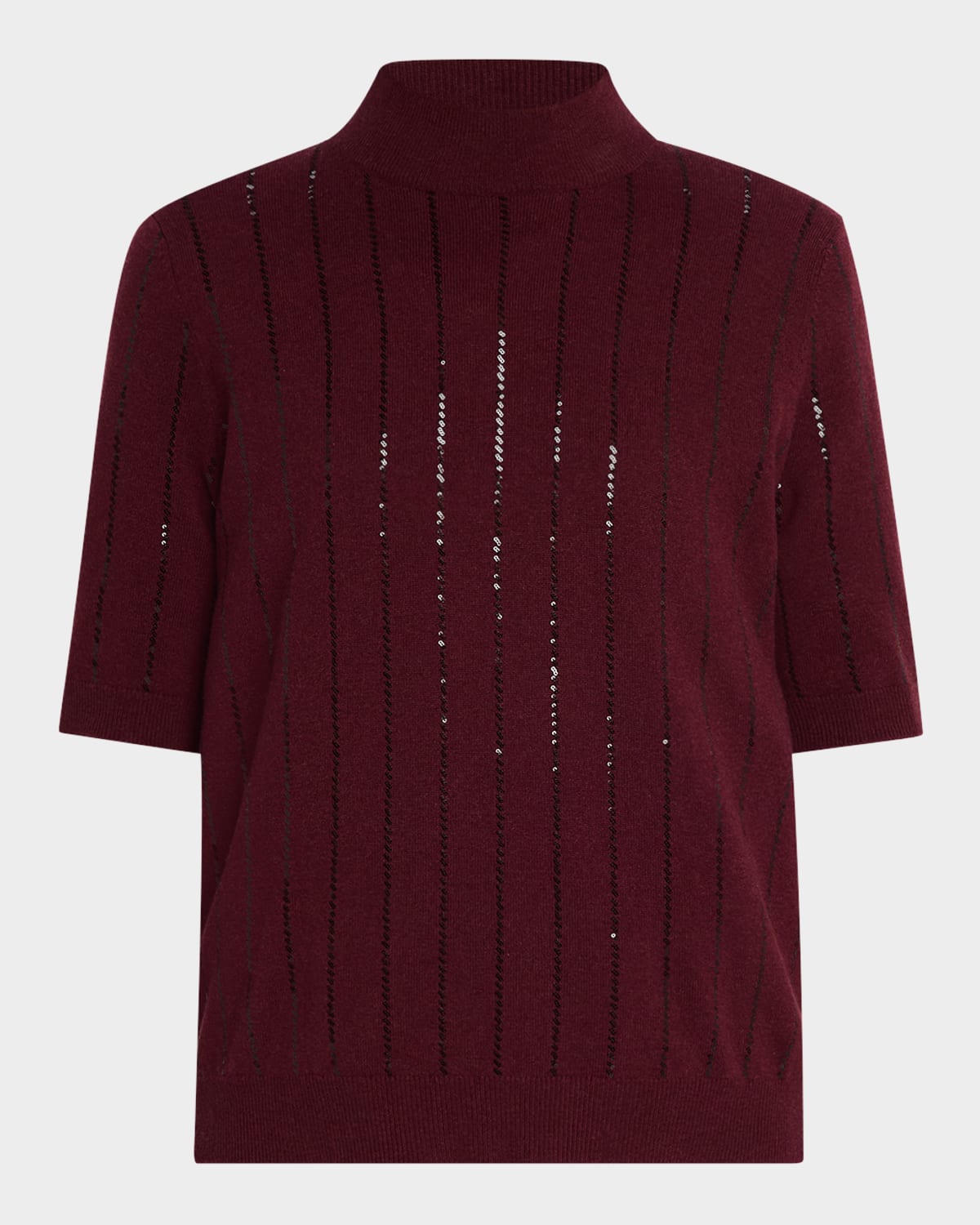 Brunello Cucinelli Sequin-stripe Cashmere Top In Burgundy