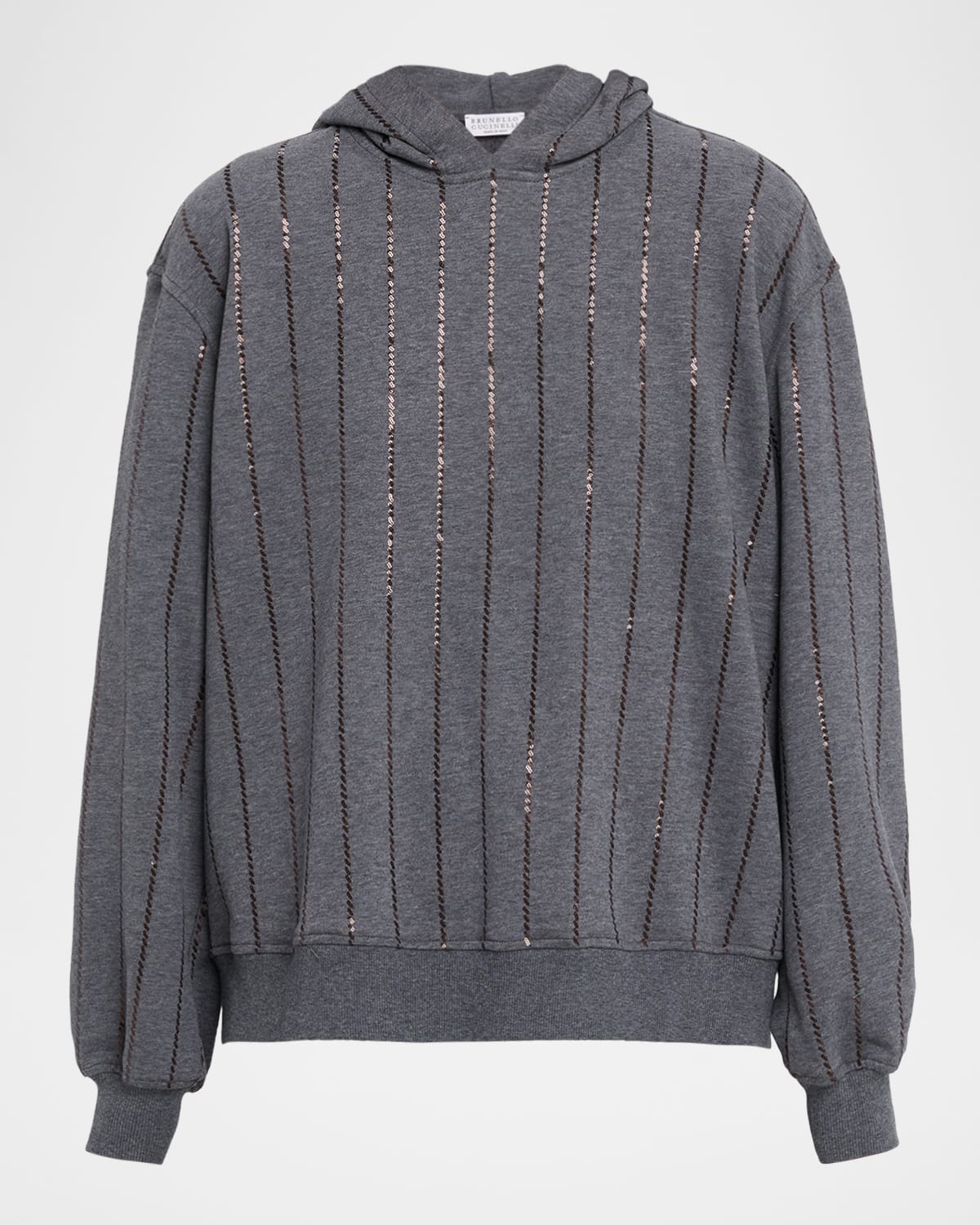 Brunello Cucinelli Women Dazzling Chalk Stripe Embroidery Cotton Sweatshirt In Gray