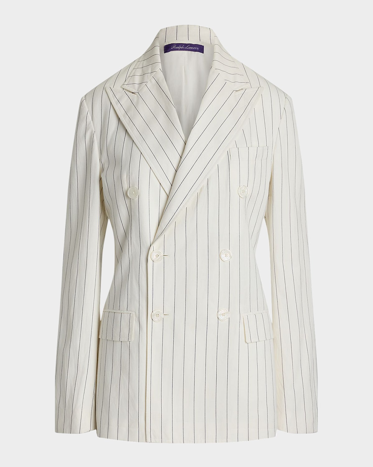 Polo Ralph Lauren Bennet Washed Ropestripe Double-breasted Jacket In Creamnavy