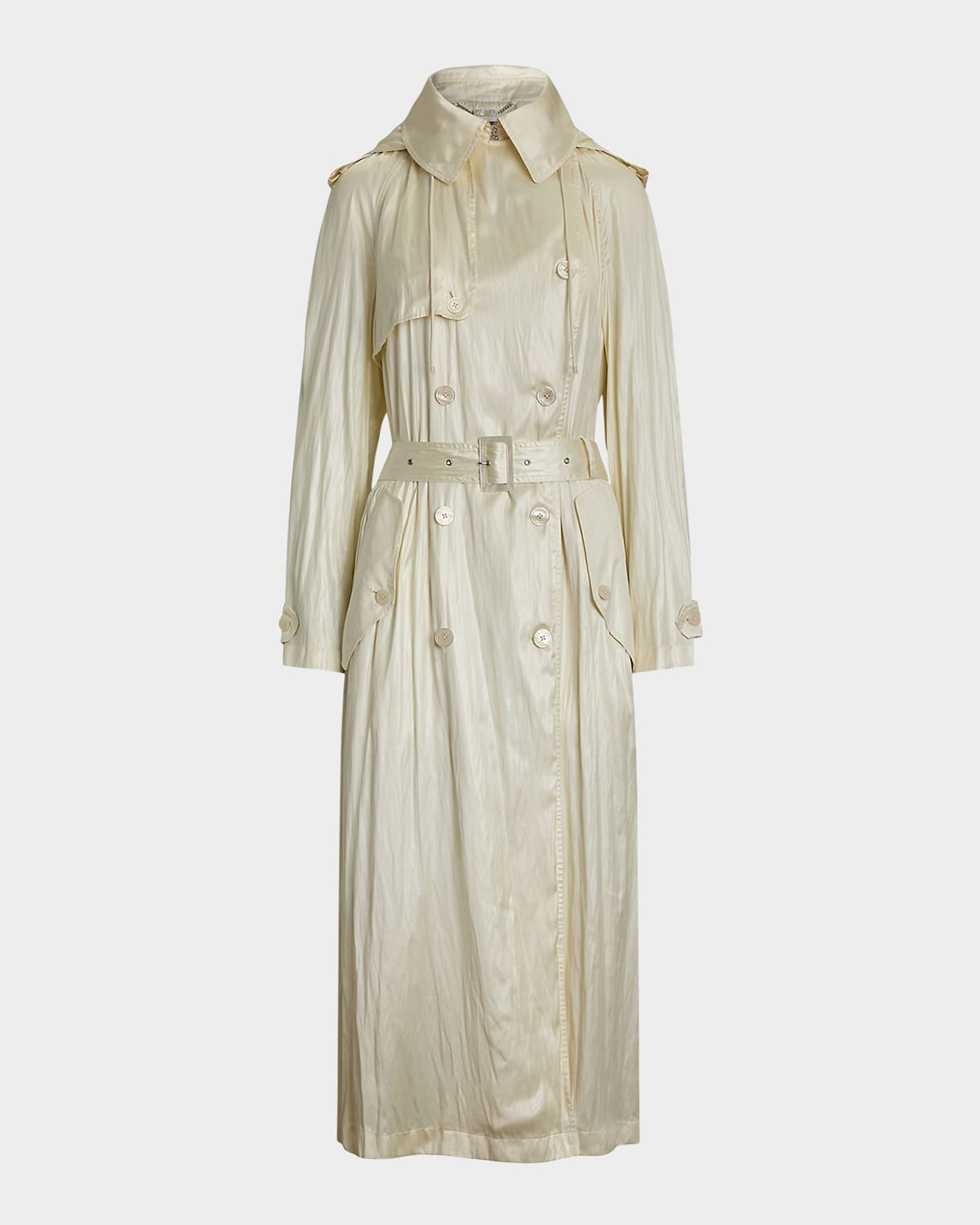 Ralph Lauren Twyla Technical Glossy Charmeuse Trench Coat In Cream
