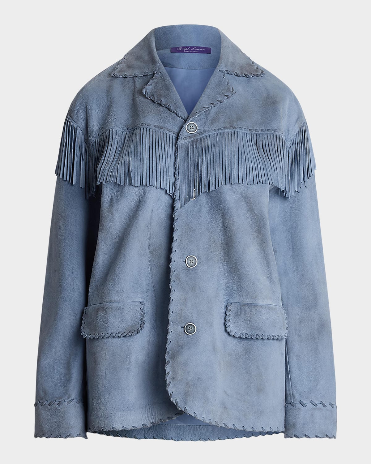 Polo Ralph Lauren Rennie Rustic Suede Fringe Jacket In Blue