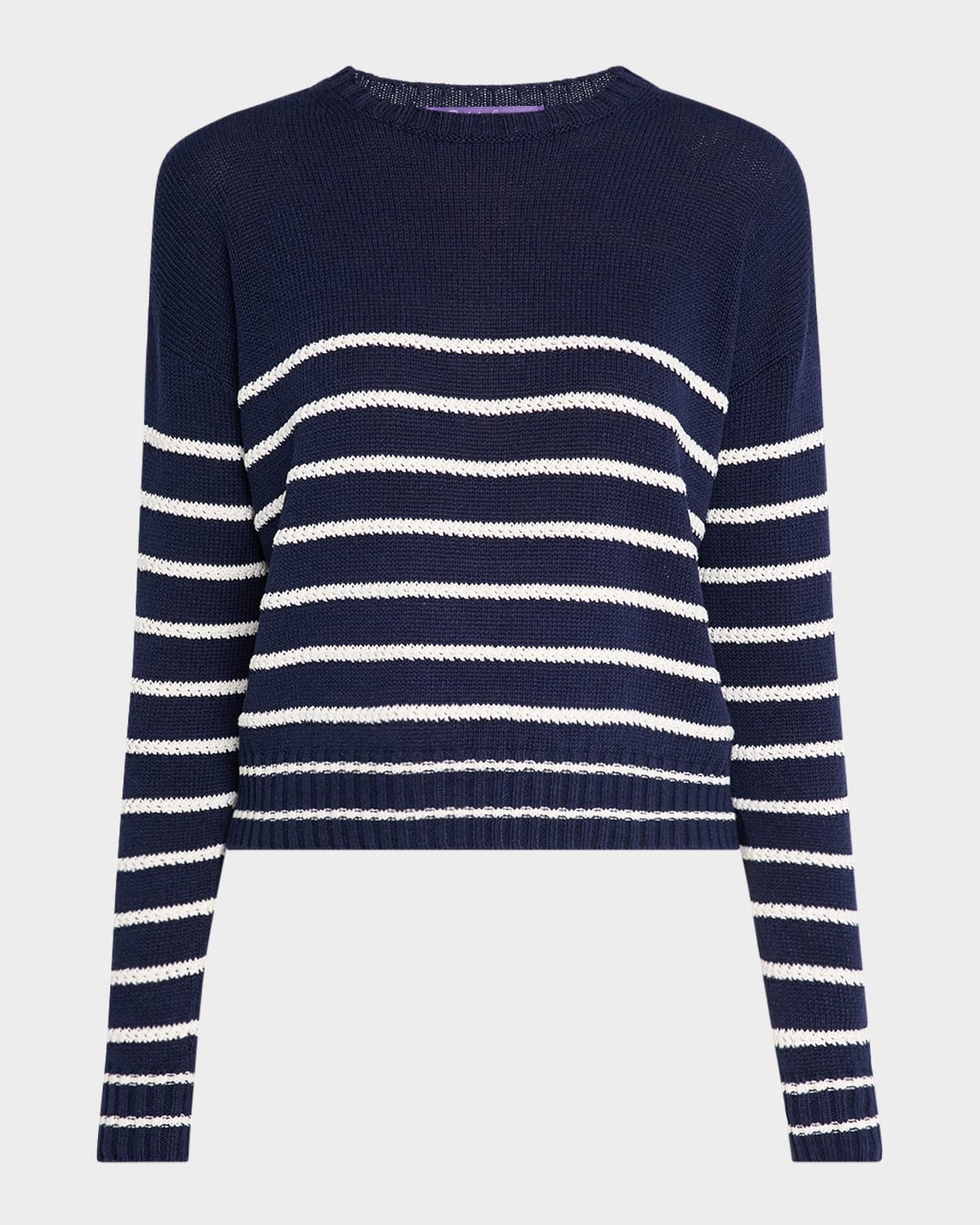 Shop Polo Ralph Lauren Striped Lofty Silk-linen Crewneck Sweater In Bluecream