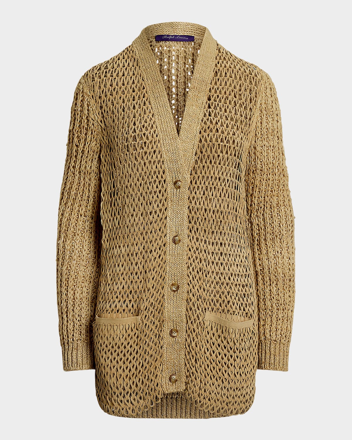 Ralph Lauren Hybrid Suede Silk-linen Boyfriend Cardigan In Light Sand