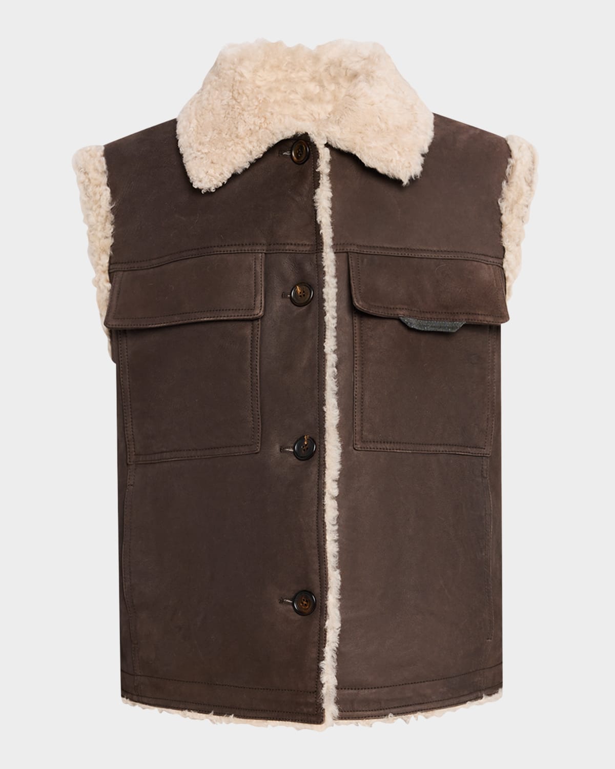 Brunello Cucinelli Soft Sheep Shearling Vest In Brown