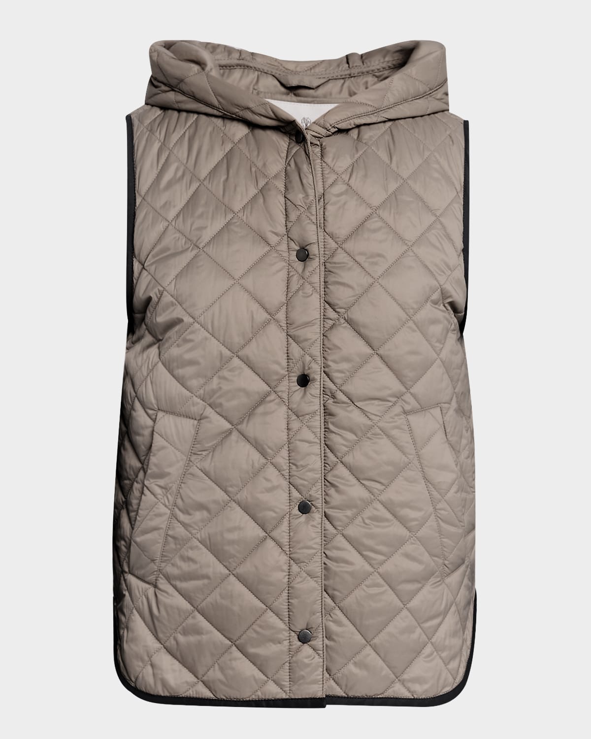 Brunello Cucinelli Quilted Nylon Padded Thermal Hooded Vest In Brown
