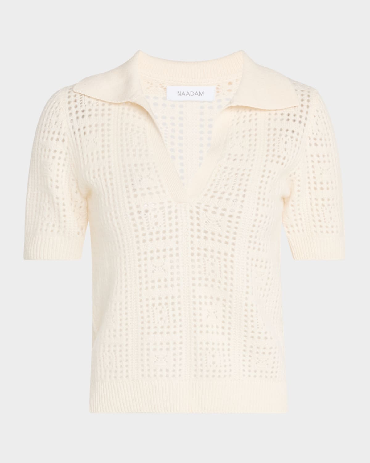 Naadam Cashmere Open-stitch Polo In White