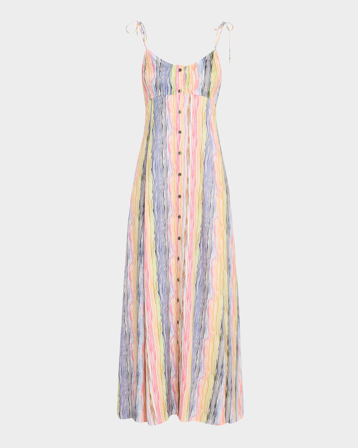 ROSIE ASSOULIN HIGH GARDEN STRIPED SLEEVELESS BUTTON-FRONT MAXI DRESS 