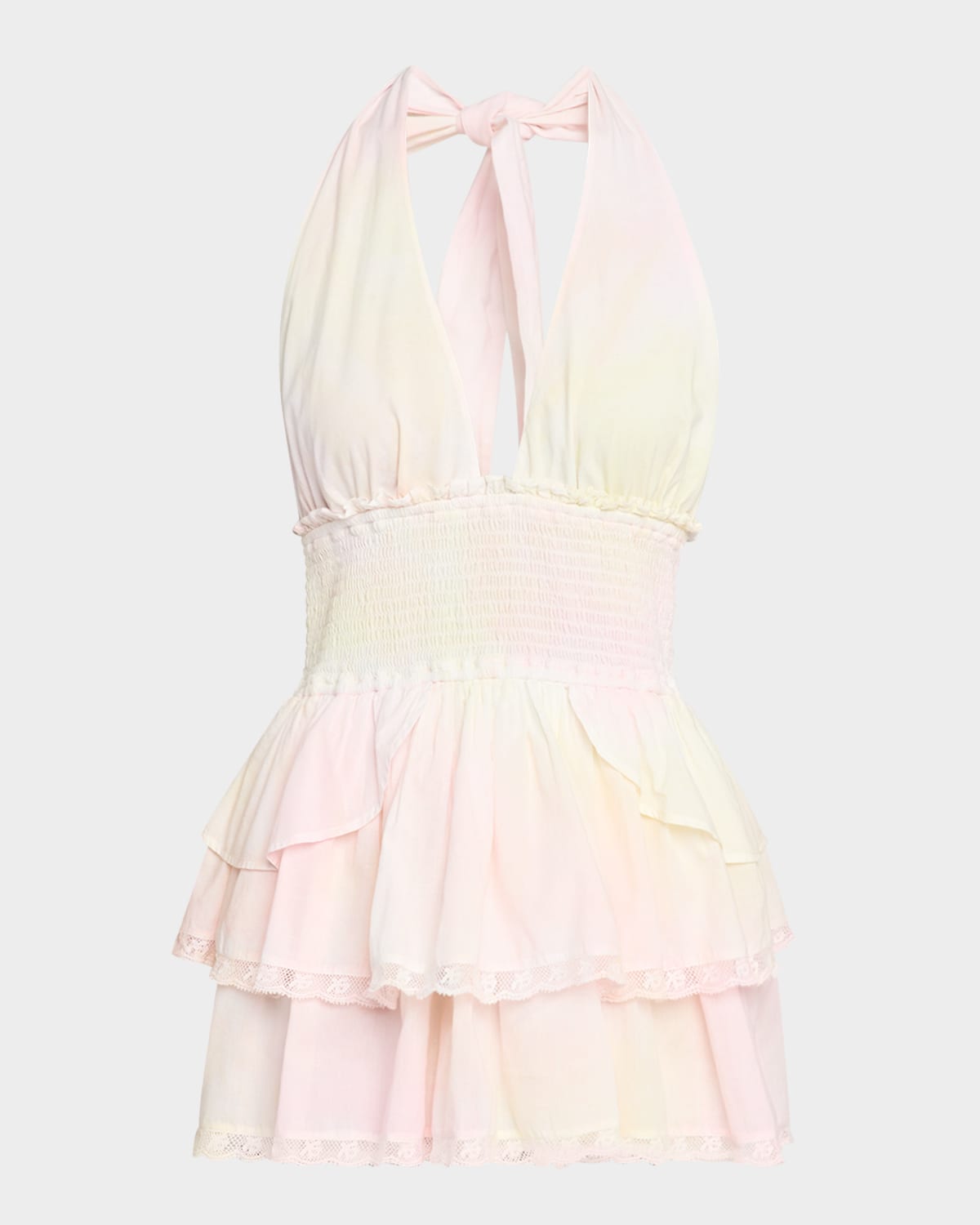 Loveshackfancy Deanna Halter Mini Dress In Lemonade Kisses