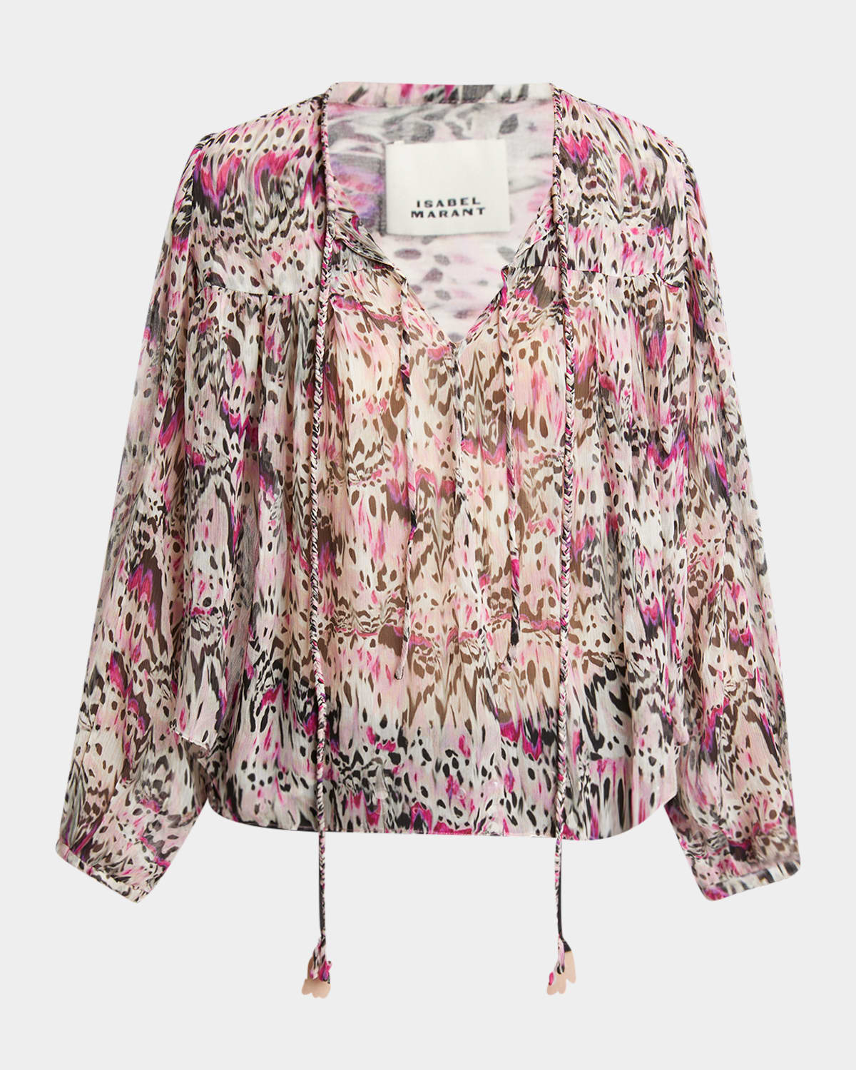 Isabel Marant Ametissa Printed Drawcord Silk Top In Pink