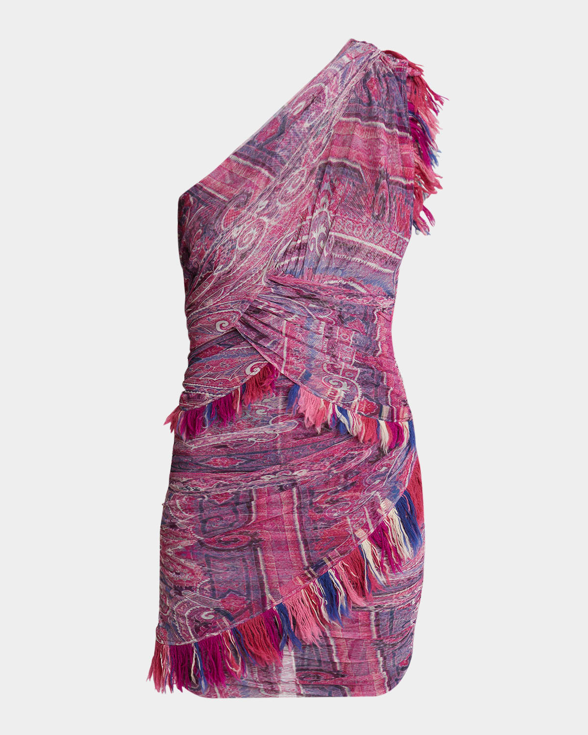Isabel Marant One-shoulder Frayed Printed Gauze Mini Dress In Pink