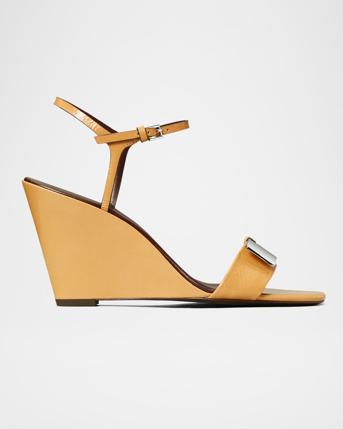Tory Burch Gigi Ankle Strap Wedge Sandal In Cantucci / Silver