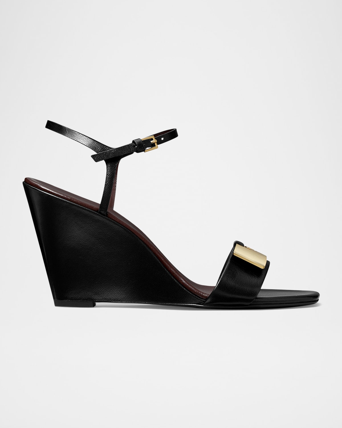 Tory Burch Gigi Ankle Strap Wedge Sandal In Perfect Black / Gold