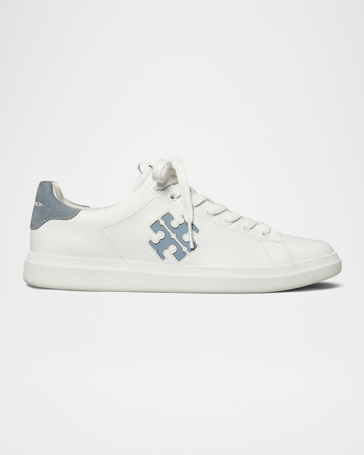 Shop Tory Burch Howell Double T Bicolor Sneakers In Titanium White / Aria Blue