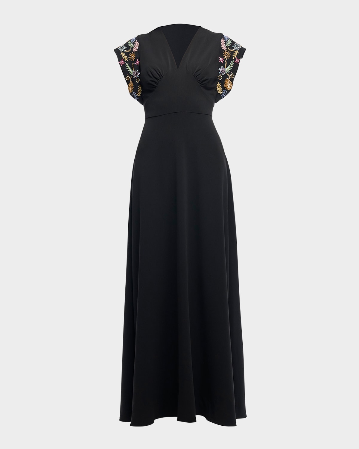 Shoshanna Matassa Floral Embellished Empire Gown In Jet