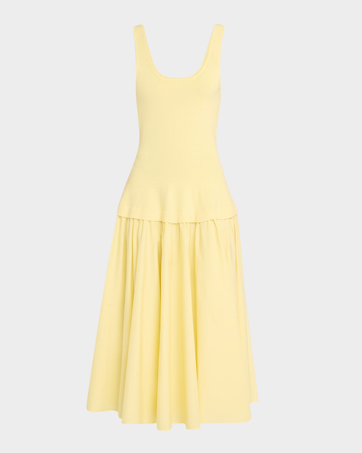 Shop Simkhai Allana Sleeveless Drop-waist Combo Midi Dress In Buttercream