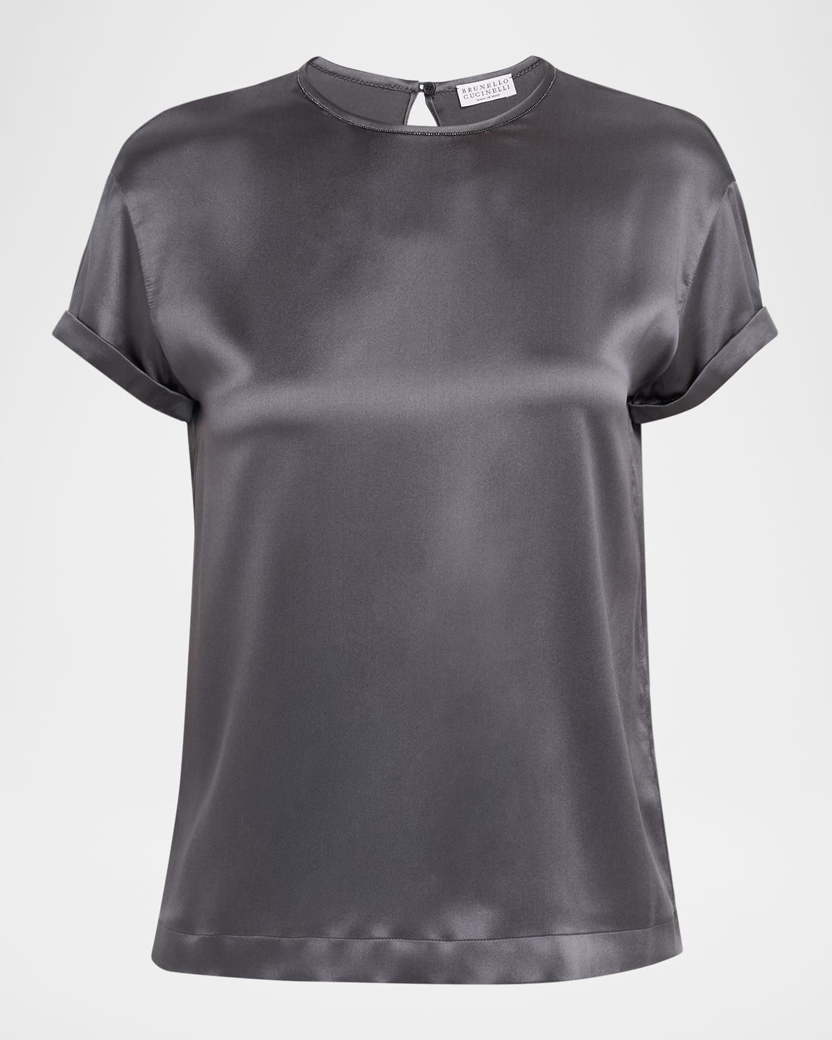 Brunello Cucinelli Monili Stretch Satin T-shirt In Gray