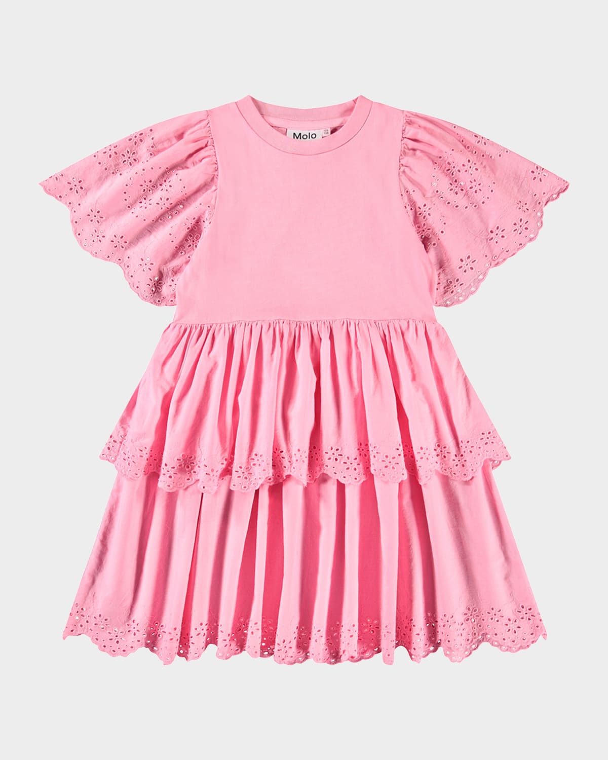 Molo Girl's Ceelia Eyelet Embroidered Dress In Pink Lemonade